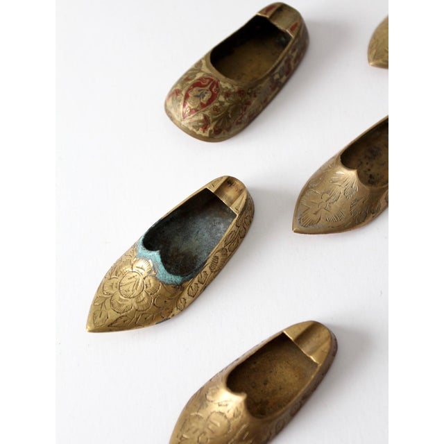Mid-Century Brass Shoe Ashtrays Floral Engraved Collection of 7 For Sale - Image 12 of 14
