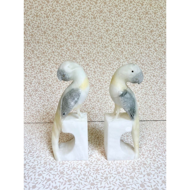 White Pair of Italian Alabaster Bird Bookends For Sale - Image 8 of 8