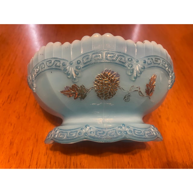 Glass Antique Northwood Eapg Blue Opalescent Berry With Gold Accents Bowl Set - 5 Piece For Sale - Image 7 of 14