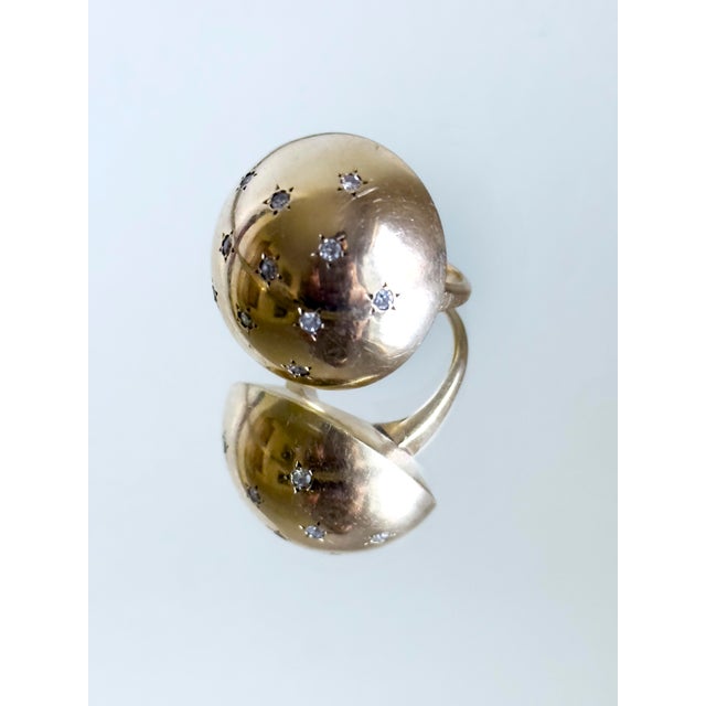 Metal 1960s 14k Gold Diamond Starburst Dome Ring With Celestial Modernist Design, Size 6.5 For Sale - Image 7 of 8