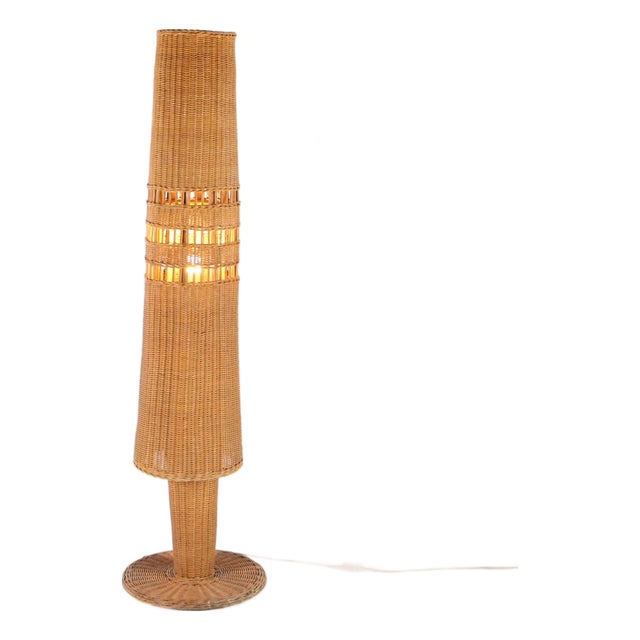 Large Wicker Floor Lamp, 1970s For Sale