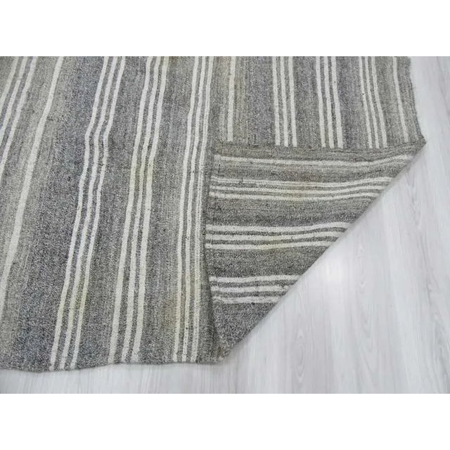Mid 20th Century Vintage Turkish Kilim White & Gray Striped Rug - 6′3″ × 7′9″ For Sale - Image 5 of 5
