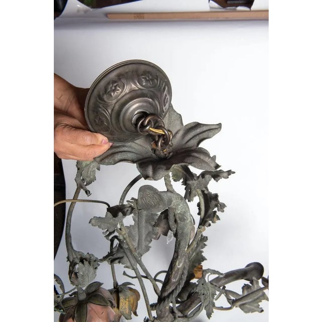 1920s Wrought Iron Floral Vine Chandelier For Sale - Image 4 of 13