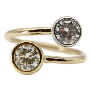 1990s Contemporary 18k Gold and Platinum Bezel Set Toi Et Moi Ring, Size 6 For Sale