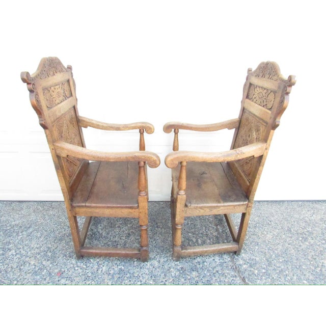 Antique Pair of English Jacobean Style Oak Armchairs For Sale In San Francisco - Image 6 of 18