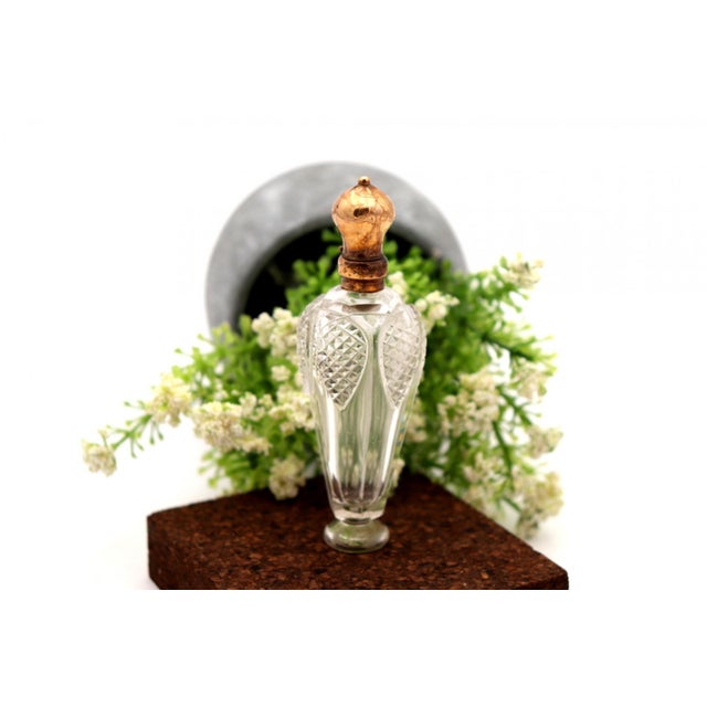 Metal Glass Perfume Bottle with Gold Lid For Sale - Image 7 of 7