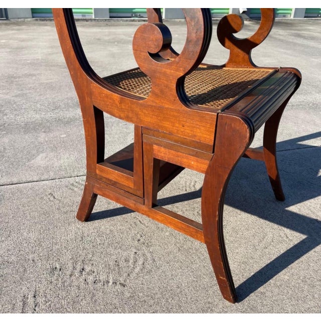 Regency Style Metamorphic Cane Seat Library Chair, Steps, by Bittner, Louisville For Sale - Image 4 of 12