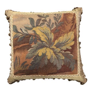 French Aubusson Tapestry & Silk Down Designer Pillow For Sale