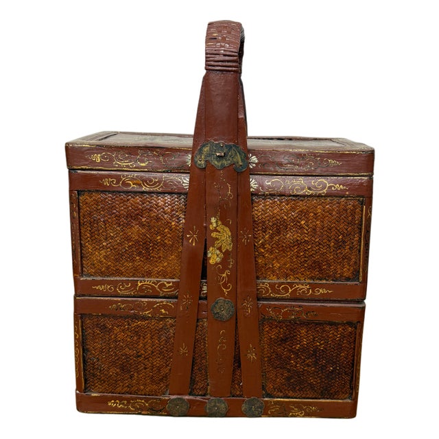 Courtyard Tales Red Double Tiered Wedding Basket with Lock For Sale