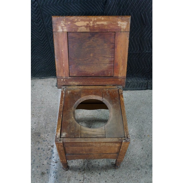 Wood Antique Early American Primitive Oak Chamber Pot Commode Toilet Step Stool For Sale - Image 7 of 18
