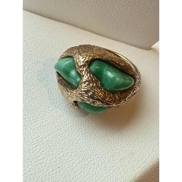 Metal Brutalist Sterling Panetta Faux Jade Ring, Size 5.25 For Sale - Image 7 of 9