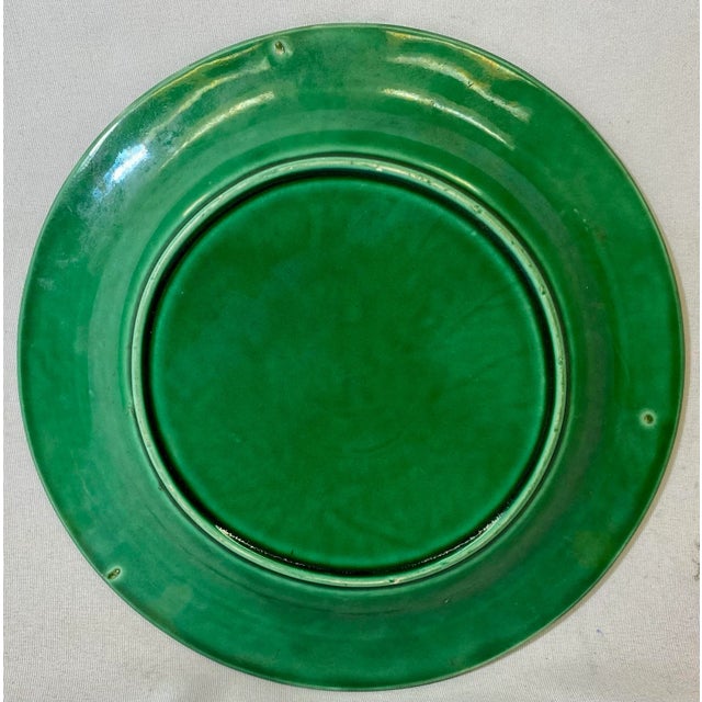 Antique Green Majolica Plate With Leaf Design From England - Circa 19th Century For Sale - Image 10 of 12