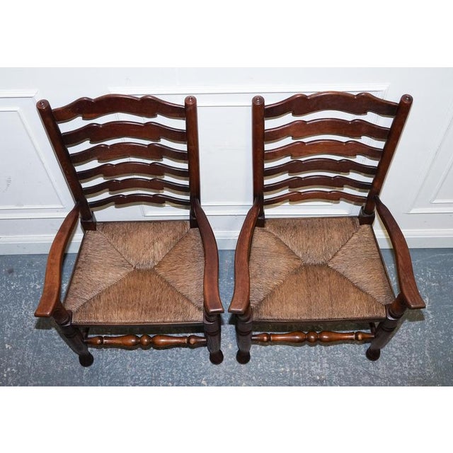 Antique English Rush Seat Ladderback Dining Chairs, 1910s, Set of 6 For Sale - Image 11 of 18