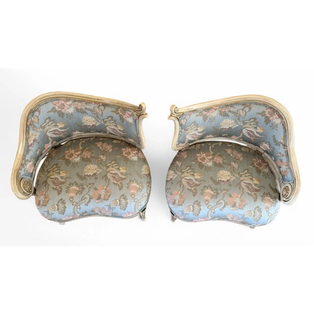 1950s Regency Asymmetrical Boudoir or Parlor Chairs - A Pair For Sale - Image 9 of 12