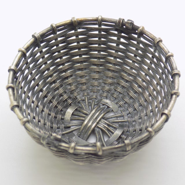 Vintage Italian Woven Basket Dollhouse Miniature in Silver 800, 1970s For Sale - Image 3 of 12