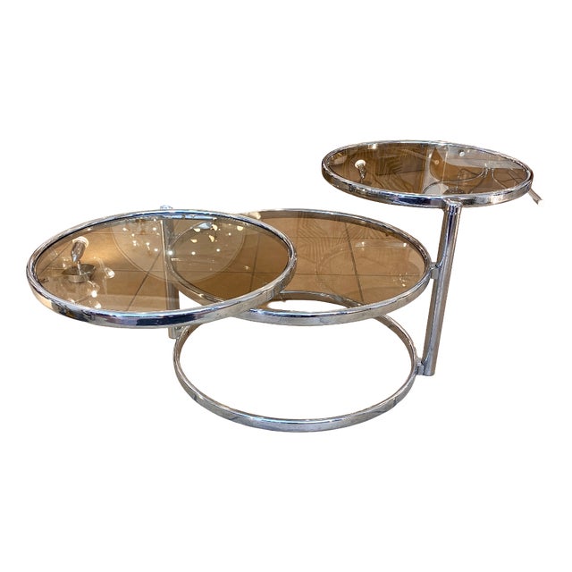 Coffee Table with Two Modular Shelves in Chrome and Smoked Glass, Italy, 1970s For Sale