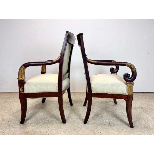 Antique French Empire Parlor Suite Set Settee & King / Queen Armchairs Restored For Sale In New York - Image 6 of 12