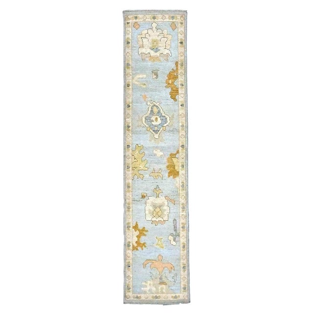 21st Century Turkish Oushak 2X10 Gold, Gray & Ivory, Handmade Runner Rug #1144115