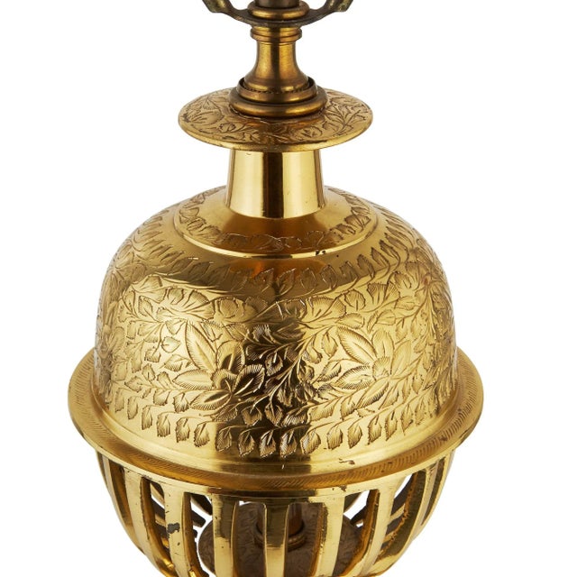 Large Brass Asian Modern Brass Table Lamp | Pagoda Base For Sale - Image 4 of 9