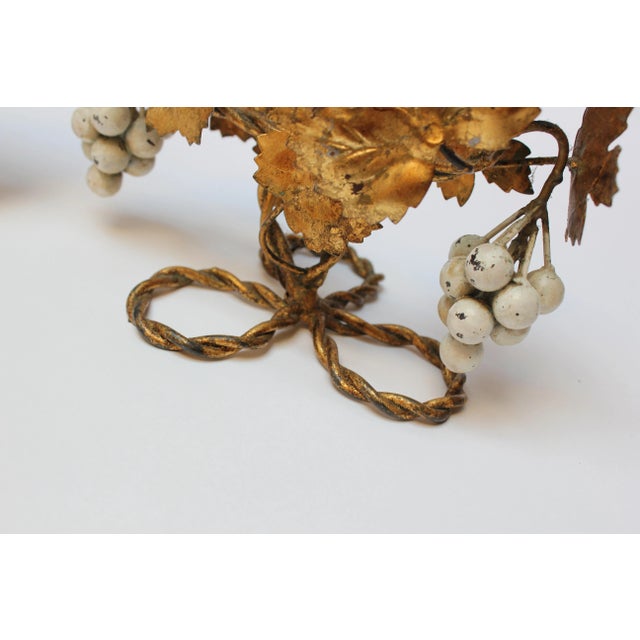 Gold Pair of Vintage Italian Gilt Tole Florentine Grapeleaf Candleabra For Sale - Image 8 of 13