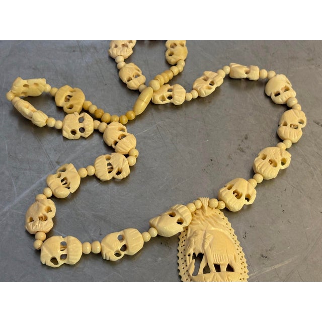 Carved Bone Beaded Elephant Necklace For Sale - Image 4 of 6