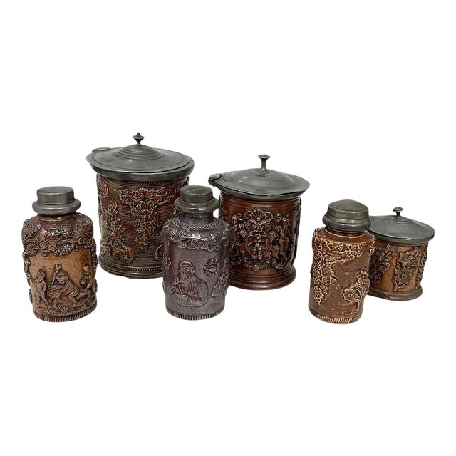 19th Century French Beauvais Tobacco Stoneware, Set of 6 For Sale