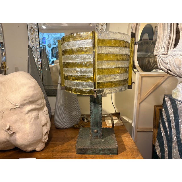 1970s Italian Brutalist Iron and Glass Lamp by Longobard. For Sale - Image 12 of 15