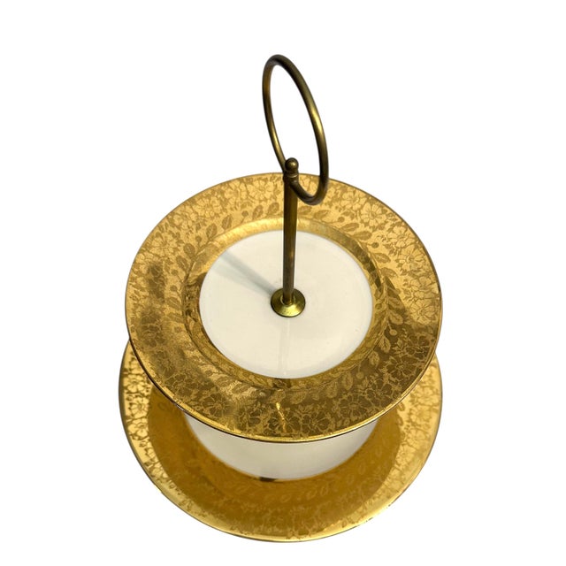 Vintage Two-Tiered Serving Tray With 22k Gold Detailing For Sale - Image 10 of 10