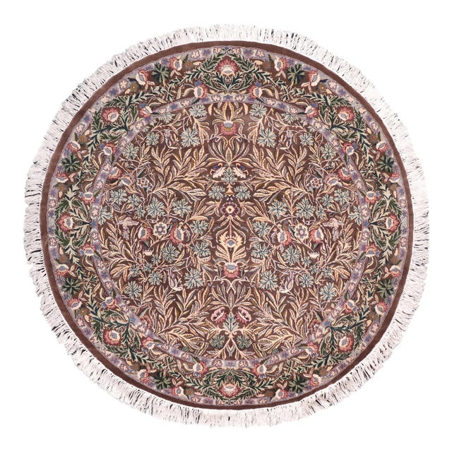 Botanical 1990's Pak-Persian Brown/Gray Wool Round Rug- 6'2'' X 6'3'' For Sale