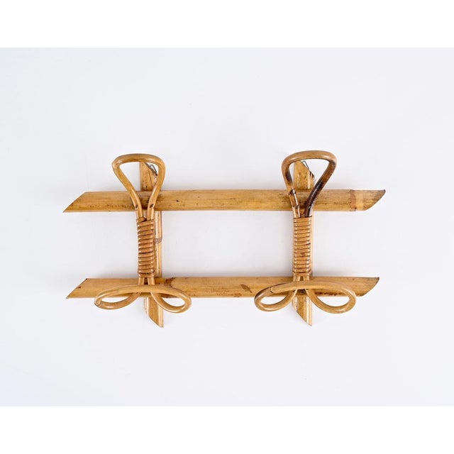 Wood Mid-Century French Riviera Coat Rack in Rattan, Wicker and Bamboo, Italy, 1960s For Sale - Image 7 of 11