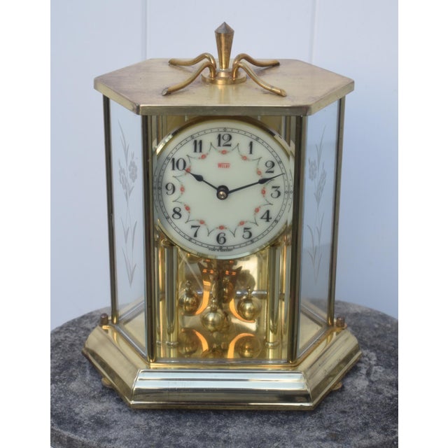Brass Share Welby Kieninger Obergfell Clock Vintage 400 Day Anniversary Brass Hexagon Glass For Sale - Image 8 of 17