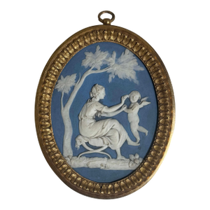Antique 19th Century Wedgwood Jasperware Lady Templetown Neoclassical Plaque by Thomas Lovatt in Gilt Bronze Frame