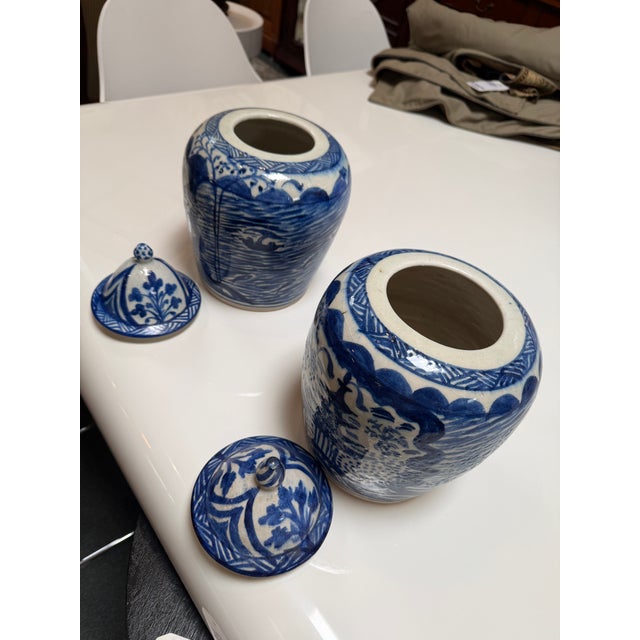 Late 20th Century Ceramic Chinoiserie Ginger Jars, Pair For Sale - Image 5 of 12