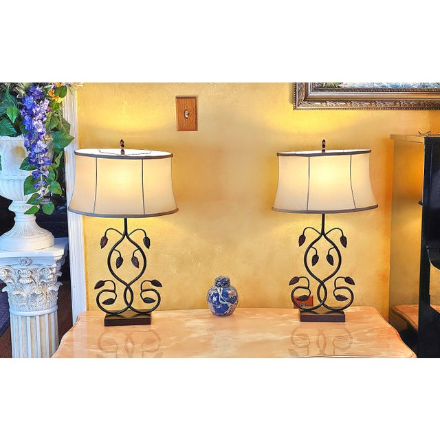 Metal Rustic Wrought Iron Vine Table Lamps - a Pair For Sale - Image 7 of 12