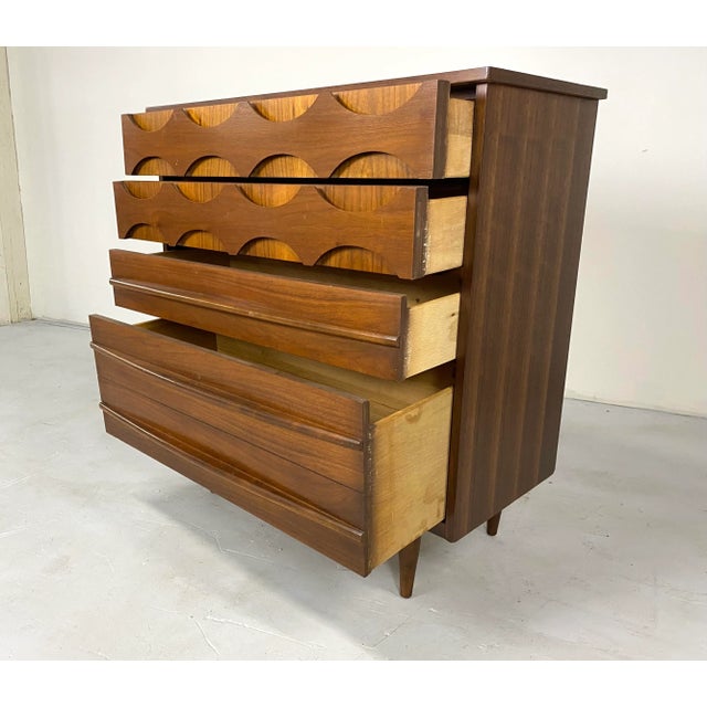 Wood 1960s United Sculptural Highboy Dresser For Sale - Image 7 of 10
