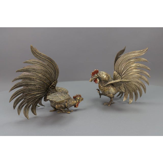 Bronze Sculptures of Fighting Roosters, Japan, 1950s, Set of 2 For Sale - Image 10 of 18