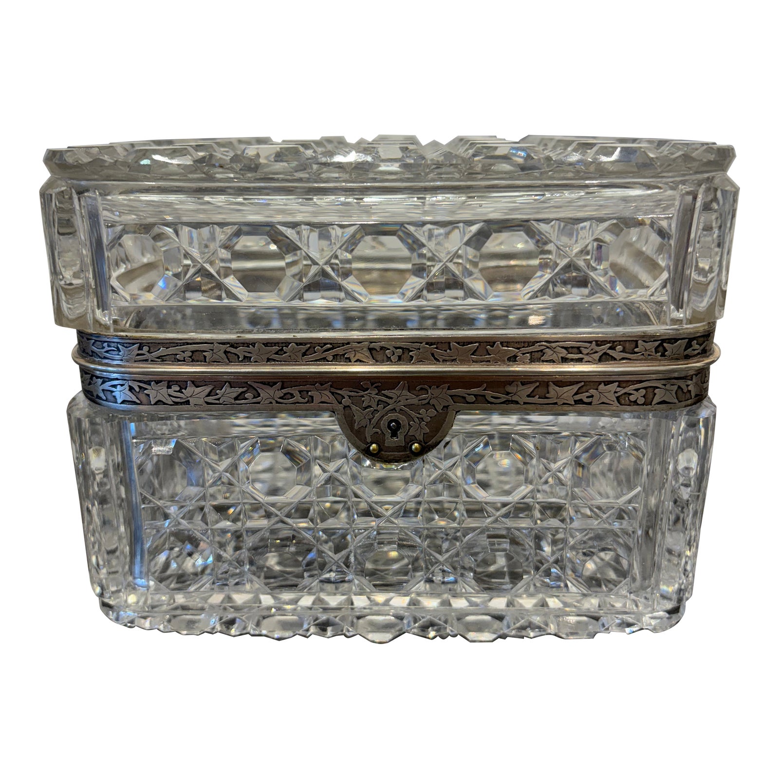 Late 19th Century Baccarat Trinket Box W/ Sterling Silver Trim