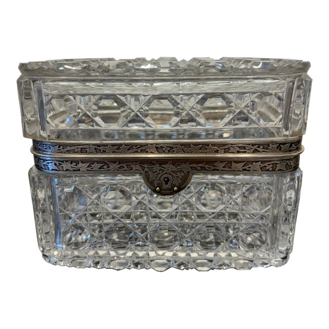 Late 19th Century Baccarat Trinket Box W/ Sterling Silver Trim For Sale
