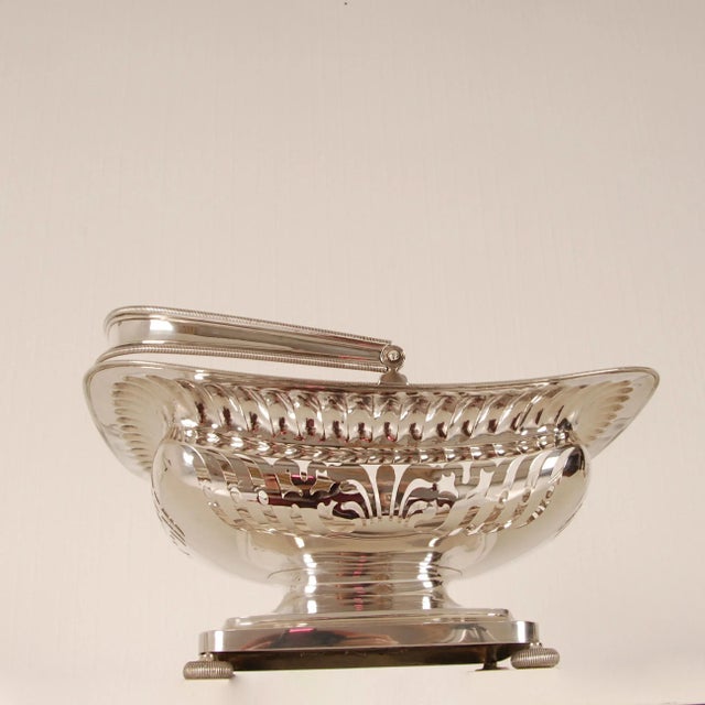 Silver Antique Sterling Silver Basket Bread Pierced Empire Tableware Napoleonic Sterling Silver Hand Crafted Empire Museal Bread Basket Tariff Free Delivery For Sale - Image 8 of 13