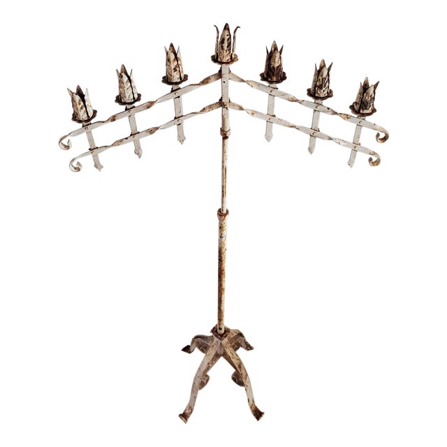 Antique Distressed Chippy Paint Wrought Iron Floor Candelabra Chairish