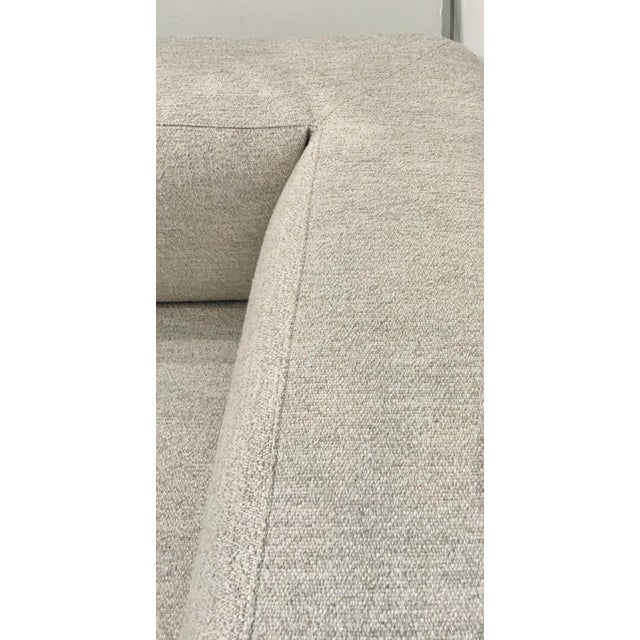 Stylish Modern Beige Performance Fabric Cubed Arm Sofa, showroom floor sample