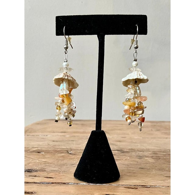 Amber Vintage Boho Drop Shell Earrings For Sale - Image 8 of 12