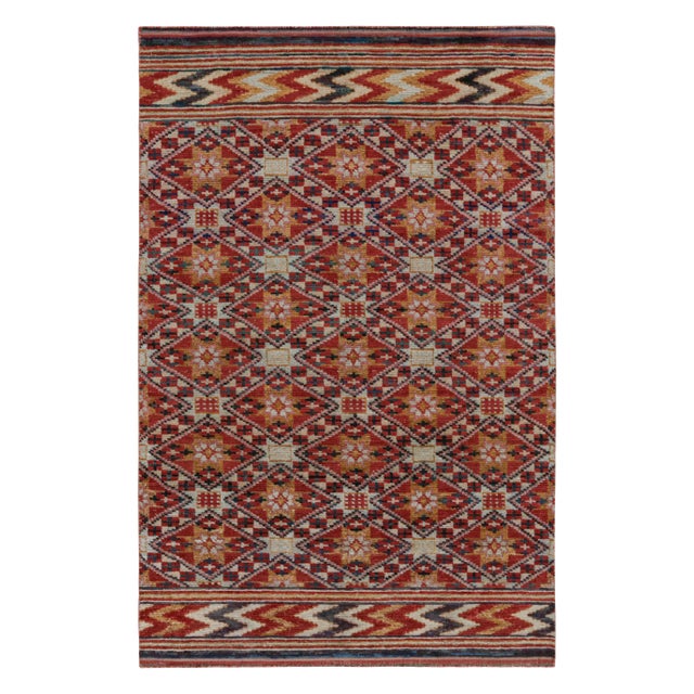 White Rug & Kilim’s Moroccan Style Rug in Red With Gold Geometric Patterns For Sale - Image 8 of 8