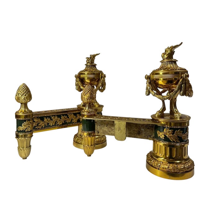 19th Century Louis XVI Style Bouhon Freres Bronze Chenets - 2 Pieces For Sale - Image 4 of 6