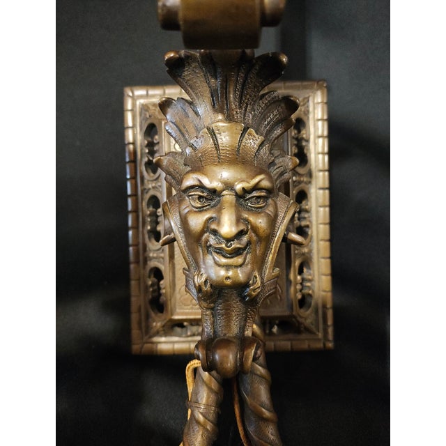 Lights Late 19th Century French Renaissance Revival Bronze Mascaron Three-Light Wall Sconces - a Pair For Sale - Image 7 of 9