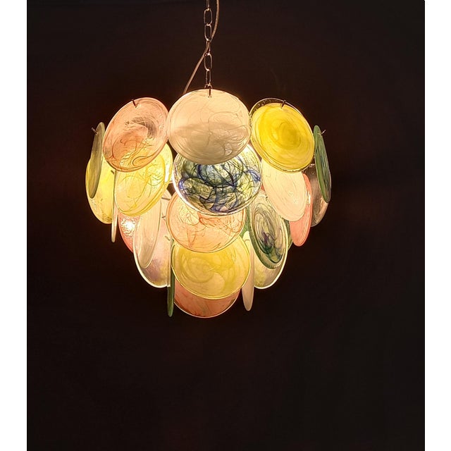 Vintage Alabaster Murano Glass Disc Chandelier, Italy, 1981 For Sale - Image 3 of 11