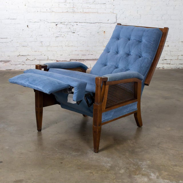 Blue Mid to Late 20th Century Neoclassic Reclining Armchair Blue Chenille Fabric by Burris Industries For Sale - Image 8 of 18