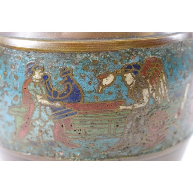 Antique Chinese Bronze Expert Cloisonne with Egyptian Design - 5.5" x 6.5"