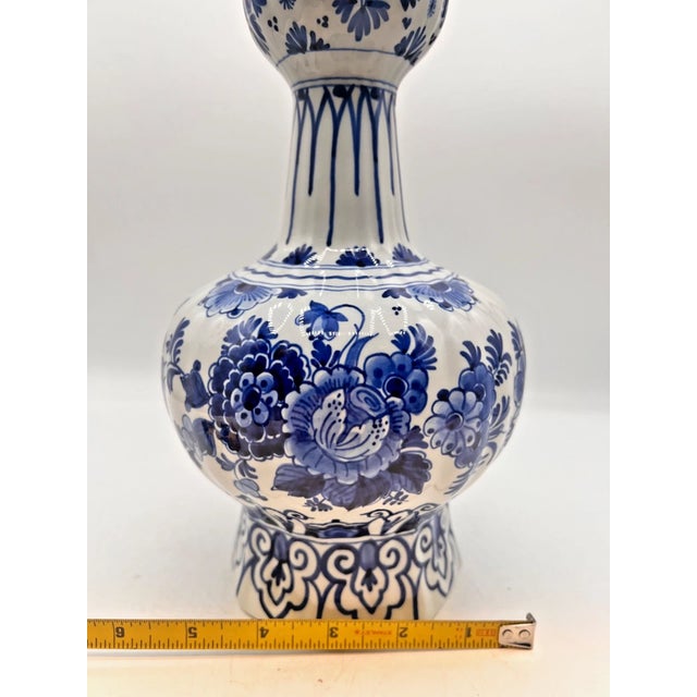 Ceramic Vintage MCM Royal Delft Hand Painted Blue and White Ceramic''Knobbelvaas'' Vase For Sale - Image 7 of 7