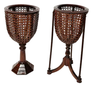 Wooden and Vienna Straw Flowerpot, 1960s, Set of 2